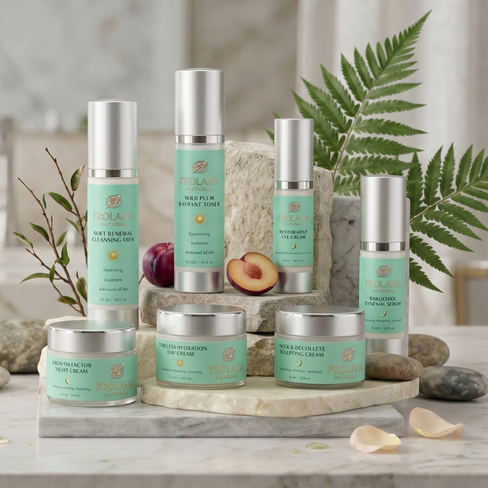 Frolana Natural hero banner featuring luxury skincare products inspired by nature and science for radiant, healthy-looking skin