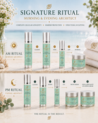 Frolana Natural 8-piece complete skincare set AM and PM ritual guide, detailing the step-by-step morning and evening application routine for mature skin.