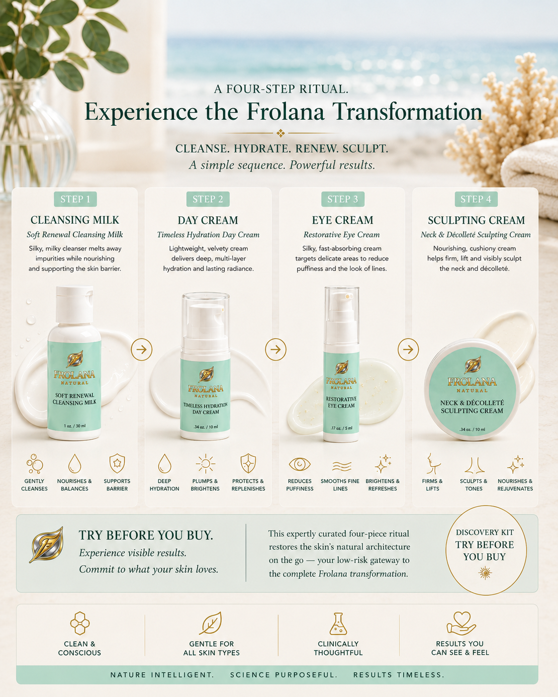 Frolana Natural Discovery Kit four-product skincare ritual for mature skin