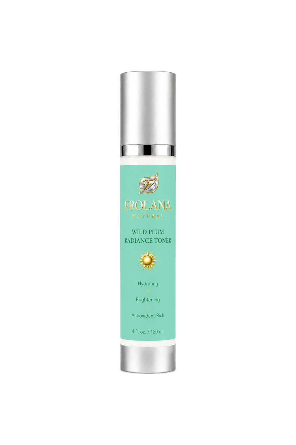 Frolana Natural Wild Plum Radiance Toner, 120 ml, with Pearl Aqua label and silver pump